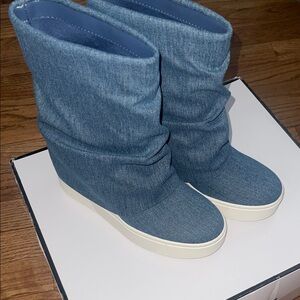 Guess Blue Denim Wedge Guinna Ankle Booties